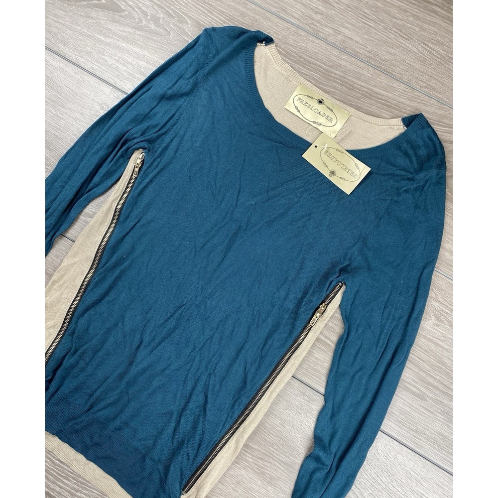 Freeloader Women's Pullover Side Zip Panels Sweater Blue Size‎ Large New